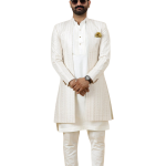 Alluring Thread Embroidered Off-White Open Sherwani for Men - Father Son Combo | Jaipurio